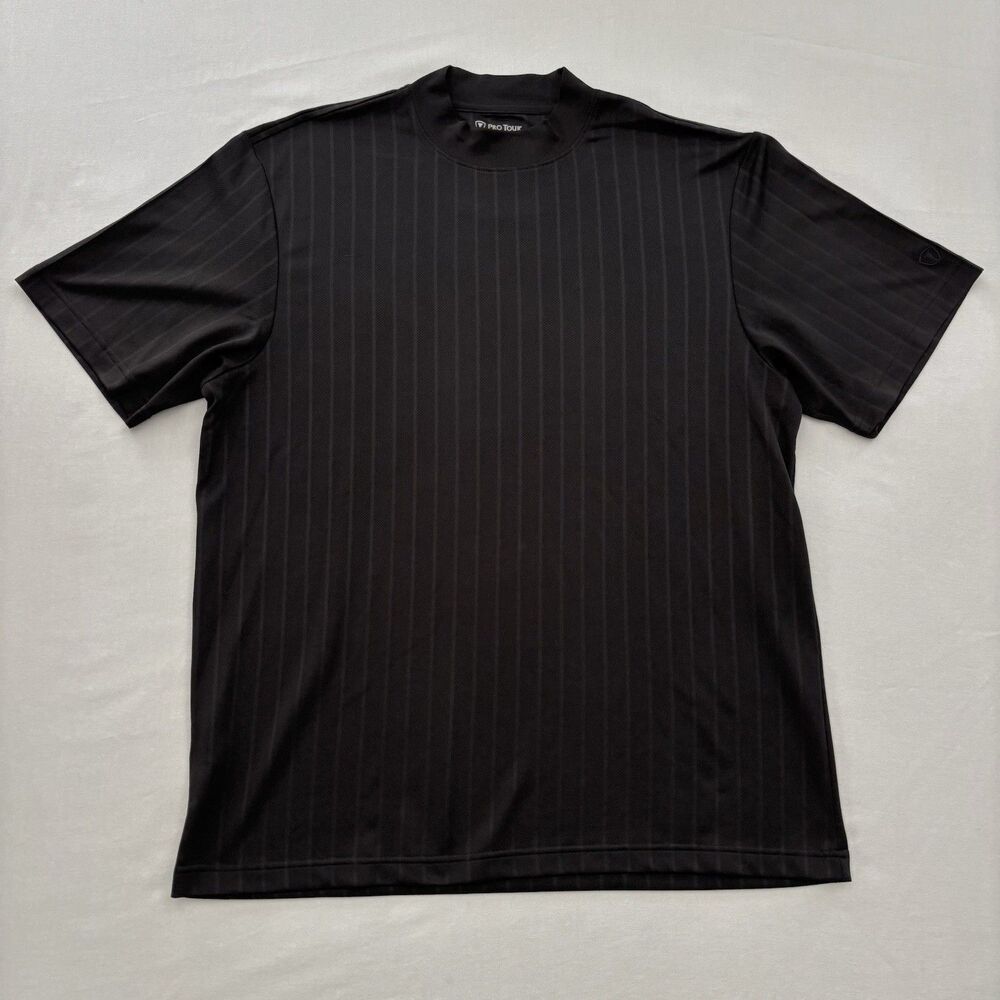 Pro Tour Performance Golf Shirt Mens Size L Black Striped Short Sleeve Polo RARE